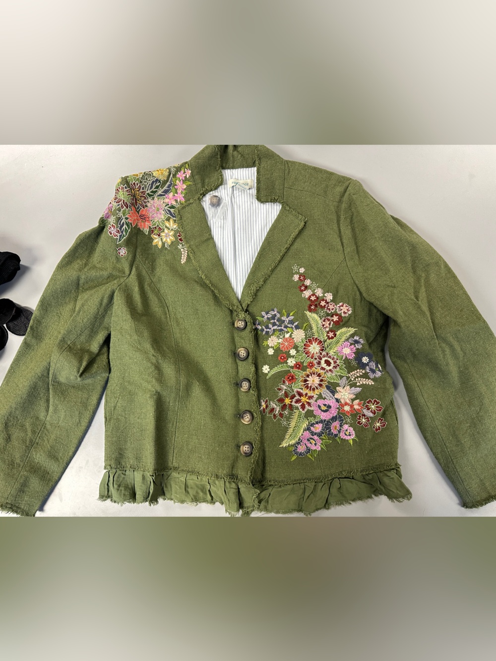 Sundance Olive Green Embroidered Floral Jacket